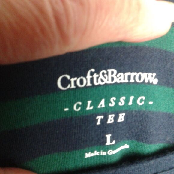 "Snowflakes"Croft&Barrow Classic Tee women's size L t-shirt green & blue stripe - Picture 4 of 5